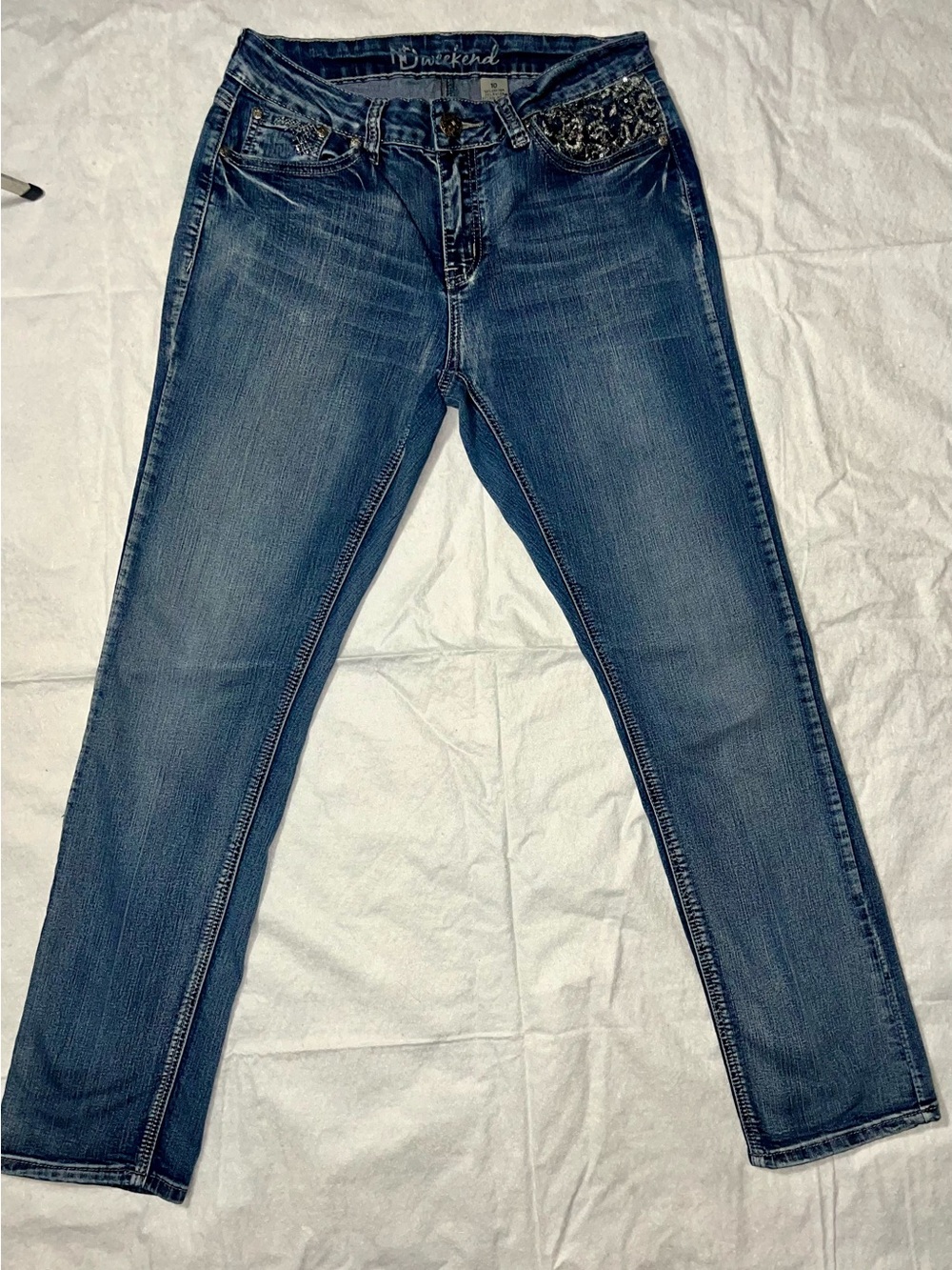ND Weekend Wo Sz 10 Embellished Back Pocket Blue Jeans